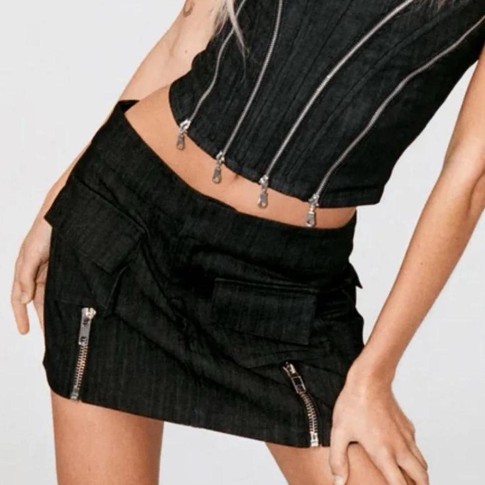 With Jean Mirabel Mini Skirt in Black Wash Denim